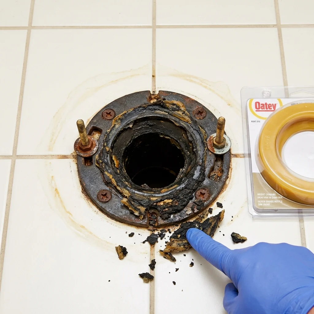 Failed wax ring showing water seepage at the base of a toilet in a Duncan, SC home